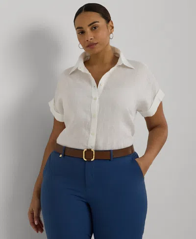 Ralph Lauren Plus Size Linen Dolman Sleeve Top In White