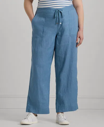Lauren Ralph Lauren Plus Size Linen Drawstring Pants In Pale Azure