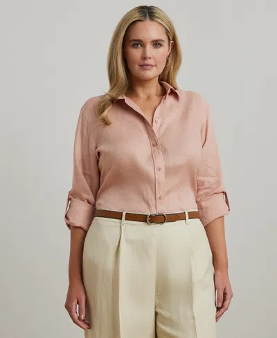 RALPH LAUREN PLUS SIZE 100% LINEN ROLL-TAB SHIRT