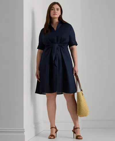 Lauren Ralph Lauren Plus-size Linen Shirtdress In Lauren Navy