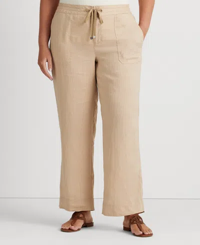 Lauren Ralph Lauren Plus-size Linen Wide-leg Pants In Birch Tan