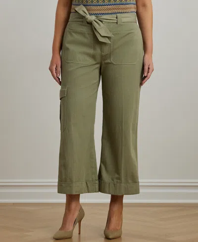 Ralph Lauren Plus Size Pleated Cotton Twill Wide-leg Cargo Pants In Sage Green