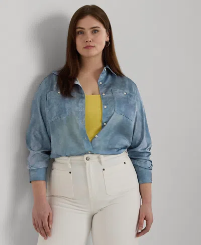 Lauren Ralph Lauren Plus Size Printed Charmeuse Shirt In Blue Multi