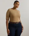 Ralph Lauren Plus Size Stretch Cotton Boatneck Tee In Classic Camel