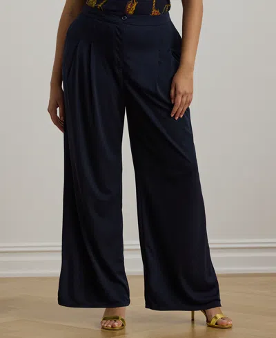 Ralph Lauren Plus Size Stretch Jersey Wide-leg Pants In Lauren Navy