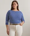 Ralph Lauren Striped Cotton Jersey Boatneck Top In New Sapphire,white