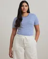Ralph Lauren Striped Stretch Cotton Crewneck Tee In Soft Lazuli,mascarpone Cream