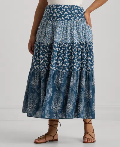 Lauren Ralph Lauren Plus Size Tiered Floral A-line Skirt In Blue