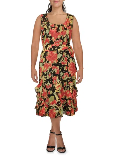 Lauren Ralph Lauren Plus Womens Chiffon Floral Midi Dress In Multi