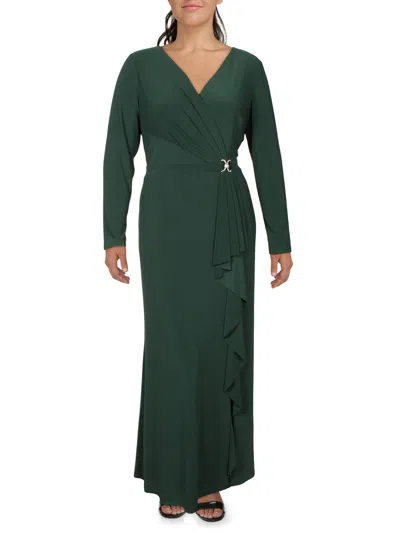 Lauren Ralph Lauren Plus Womens Knit Embellished Evening Dress In Green