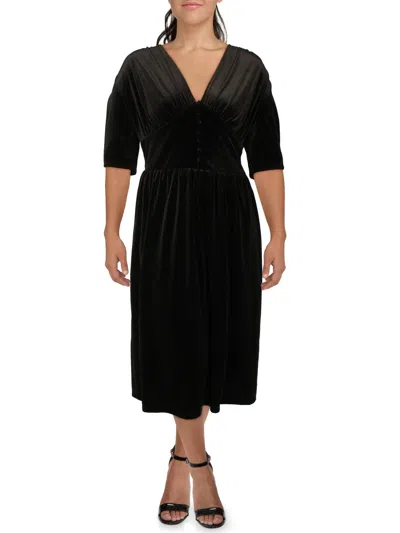 Lauren Ralph Lauren Plus Womens Velvet Maxi Cocktail And Party Dress In Black