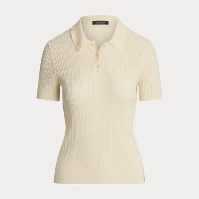 Ralph Lauren Pointelle-knit Cotton-blend Polo Sweater In Mascarpone Cream