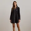 Ralph Lauren Women's Notched-collar Sateen Sleepshirt In Black Dot