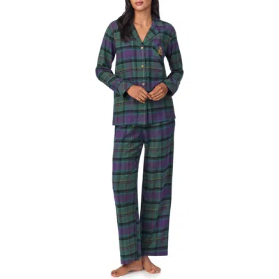 Lauren Ralph Lauren Print Cotton Blend Pajamas In Green Plaid