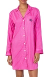 Ralph Lauren Lauren  Print Cotton Blend Sleep Shirt In Pink Stripe