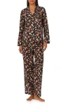 Lauren Ralph Lauren Print Cotton Pajamas In Black Ground Floral