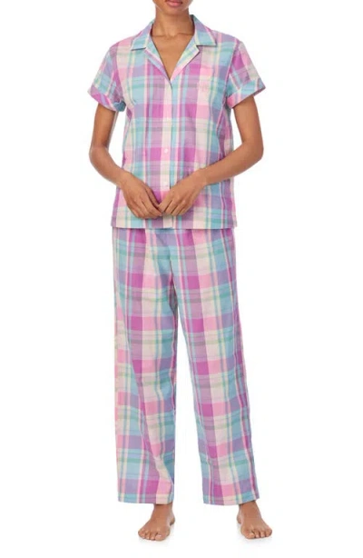 Ralph Lauren Lauren  Print Cotton Pajamas In Pink Plaid