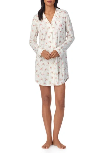 Ralph Lauren Lauren  Print Cotton Sleepshirt In Ivory Floral
