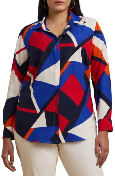 Ralph Lauren Lauren  Print Crêpe De Chine Button-up Shirt In Blue Multi