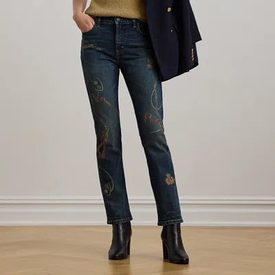 Lauren Ralph Lauren Print High-rise Straight Ankle Jean In Cypress Wash