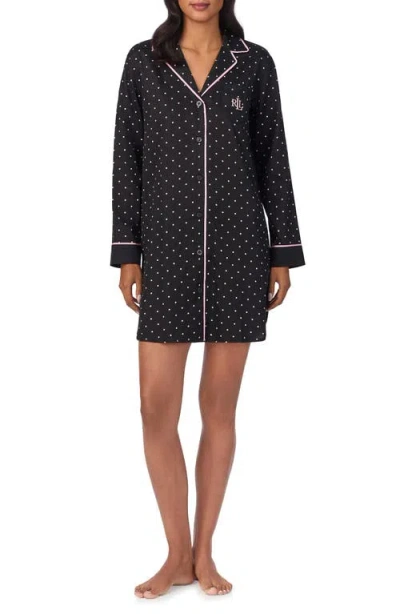 Ralph Lauren Lauren  Print Sleepshirt In Black Dot