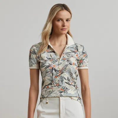 Ralph Lauren Print Stretch Piqué Polo Shirt In Cream Multi