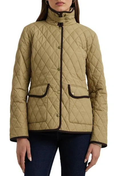 Ralph Lauren Lauren  Quilted Faux Shearling Collar Jacket In Birch Tan