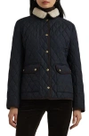 Ralph Lauren Lauren  Quilted Faux Shearling Collar Jacket In Dark Navy