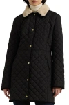 Lauren Ralph Lauren Quilted Jacket With Faux Shearling Collar In Black