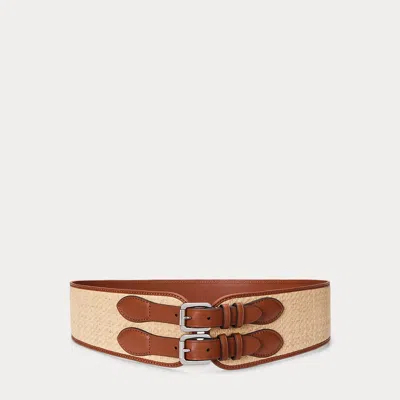 Ralph Lauren Double-buckle Wide Equestrian Belt In Light Brown