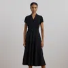 Ralph Lauren Raffia-buckle Belted Georgette Dress In Black