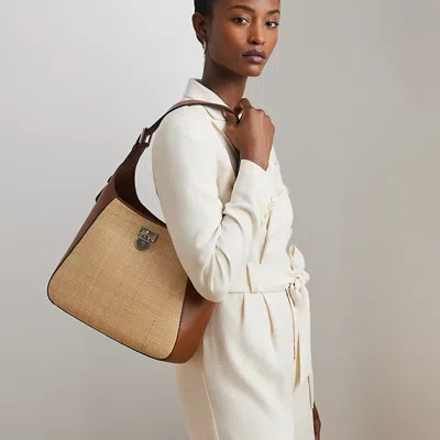 Ralph Lauren Raffia Large Tanner Shoulder Bag In Natural,lauren Tan