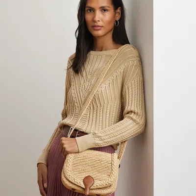 Ralph Lauren Raffia Medium Colbie Messenger Crossbody In Brown
