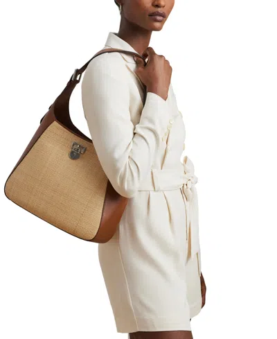 RALPH LAUREN RAFFIA MEDIUM TANNER SHOULDER BAG