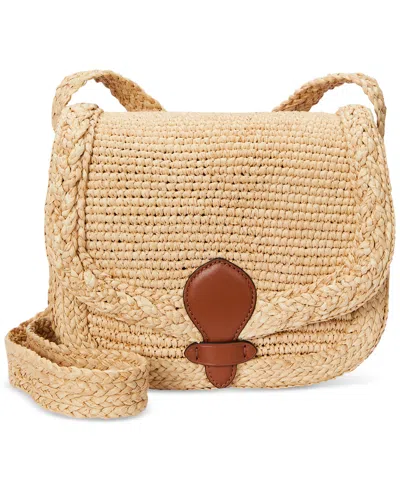 Ralph Lauren Raffia Small Colbie Messenger Crossbody In Light Sand,lauren Tan