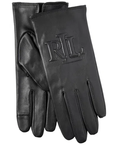 Ralph Lauren Raised Logo Leather Touch Gloves In Black