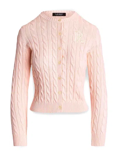 Lauren Ralph Lauren Cable-knit Cotton Cardigan Woman Cardigan Light Pink Size Xl Cotton