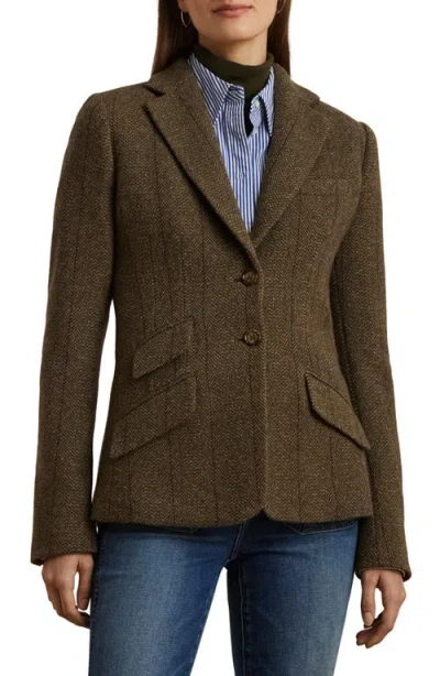 Ralph Lauren Lauren  Rashill Wool Blend Herringbone Tweed Blazer In Olive Multi