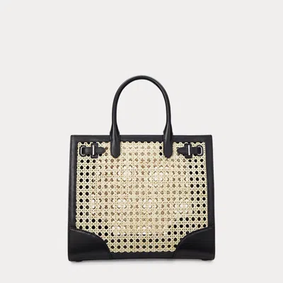 Ralph Lauren Rattan & Leather Medium Devyn Tote Bag In Natural/black