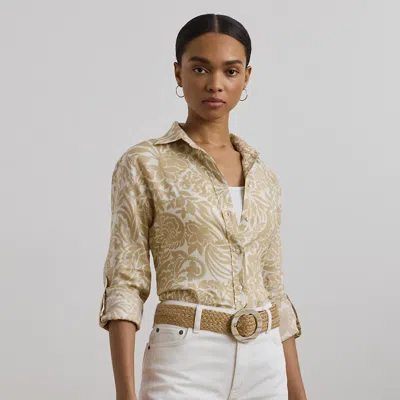 Ralph Lauren Relaxed Fit Floral Linen Shirt In Cream,tan