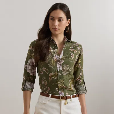 Ralph Lauren Women's Relaxed-fit Floral Linen Shirt In Olive Multi
