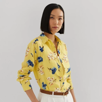 Lauren Ralph Lauren Relaxed Fit Floral Linen Shirt In Yellow Multi
