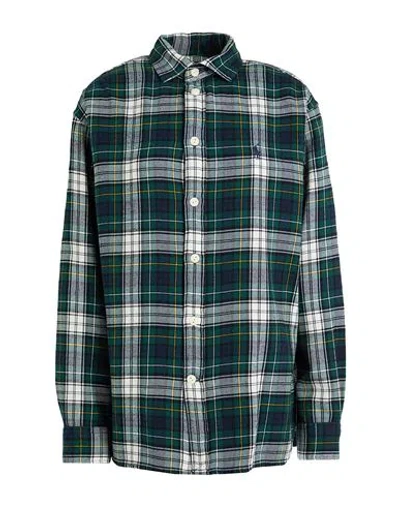Ralph Lauren Lauren  Relaxed Fit Plaid Cotton Shirt Woman Shirt Emerald Green Size L Cotton