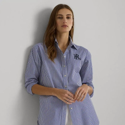 Lauren Ralph Lauren Relaxed Fit Striped Stretch Cotton Shirt In Blue/white