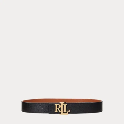 Ralph Lauren Reversible Pebbled Leather Wide Belt In Black/lauren Tan