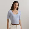 Ralph Lauren Rib-knit Cotton-blend Elbow-sleeve Tee In Cornflower Blue