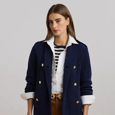 Ralph Lauren Rib-knit Double-breasted Sweater Jacket In Refined Navy