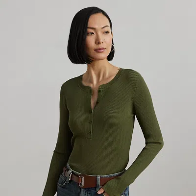 Ralph Lauren Rib-knit Henley Sweater In Olive Grove