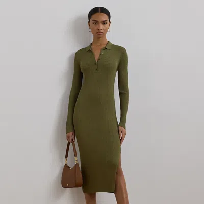 Ralph Lauren Rib-knit Polo Dress In Olive Grove