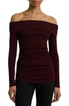 Ralph Lauren Lauren  Rib Off The Shoulder Top In Pinot Noir